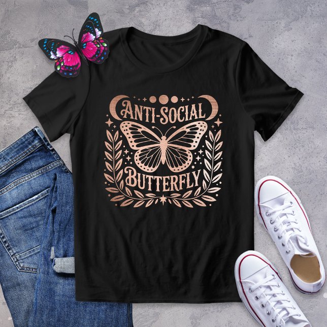 Camiseta Triblenda Rosa Oro Anti-Mariposa Celestial Gráfico (Subido por el creador)