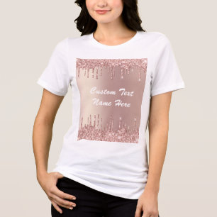 Camiseta Triblenda Rosa Purpurina de oro Personalizado espumoso Texto