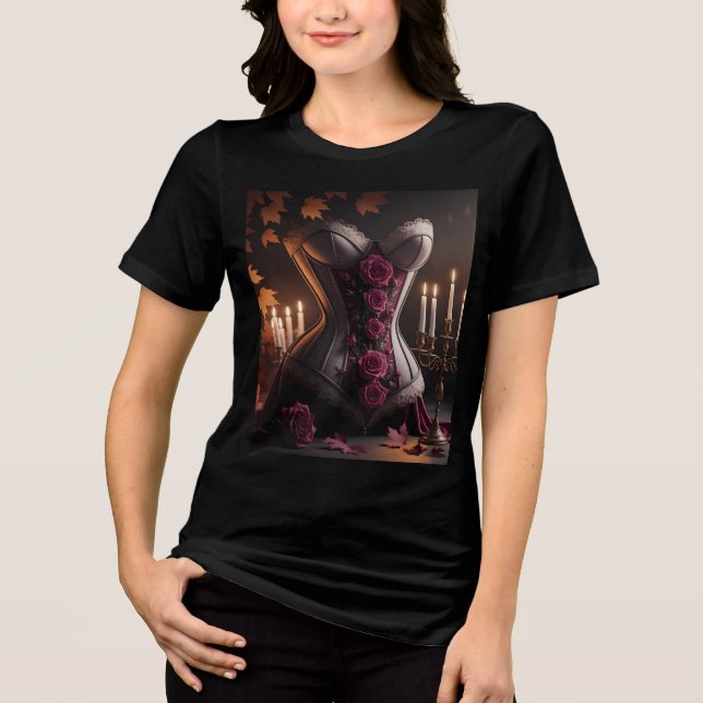 Camiseta Triblenda Rosas púrpura de corsé victoriano gótico otoño (Anverso)