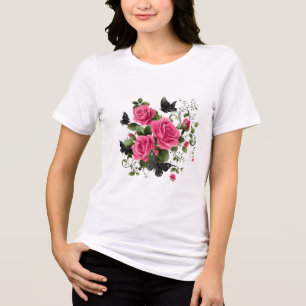 Camiseta Triblenda Rosas y Mariposas, Diseño Colorido,