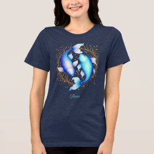 Camiseta Triblenda Rótulo Pisces Zodiac, Dos Gracets Koi Fish