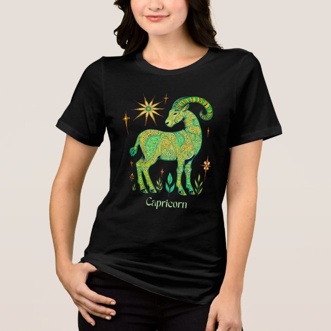 Camiseta Triblenda Rótulo Zodiaco de Capricornio en patrones intrinca (Anverso)