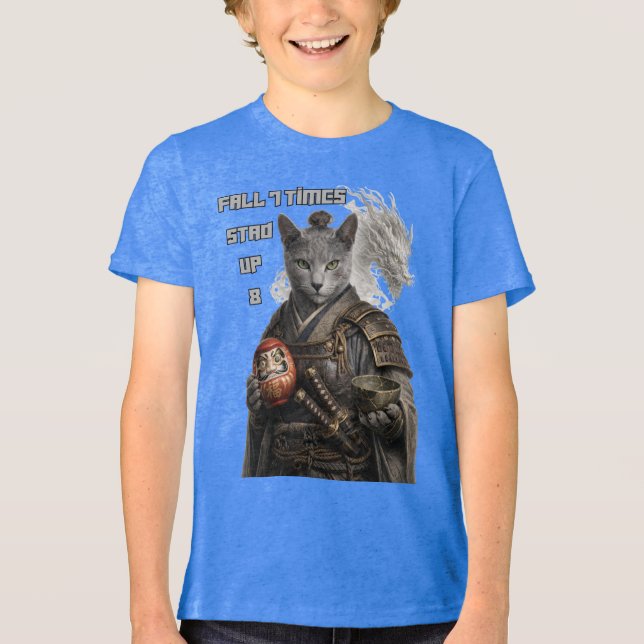 Camiseta Triblenda Russian Blue Samurai Cat (Anverso)