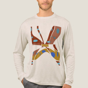 Camiseta Triblenda Rust Tan Gold con Círculos Azules Resumen geométri