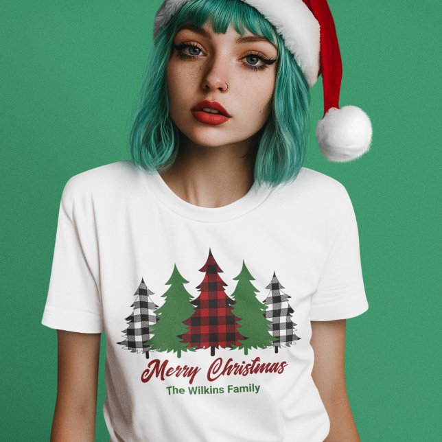 Camiseta Triblenda Rústico rojo plaid navidad feroz árbol femenino (Subido por el creador)