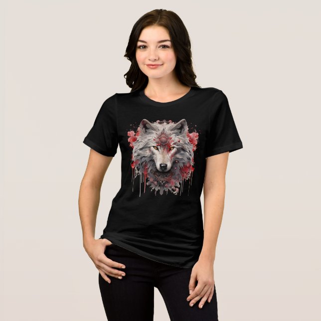 Camiseta Triblenda Sacred White Wolf – Ornate Red Mystic Art (Anverso Completo)
