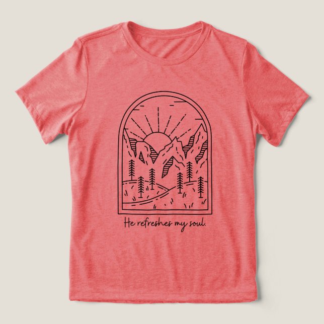 Camiseta Triblenda Salmo 23 3 refresca la Biblia Cristiana del Alma V (Diseño delantero )