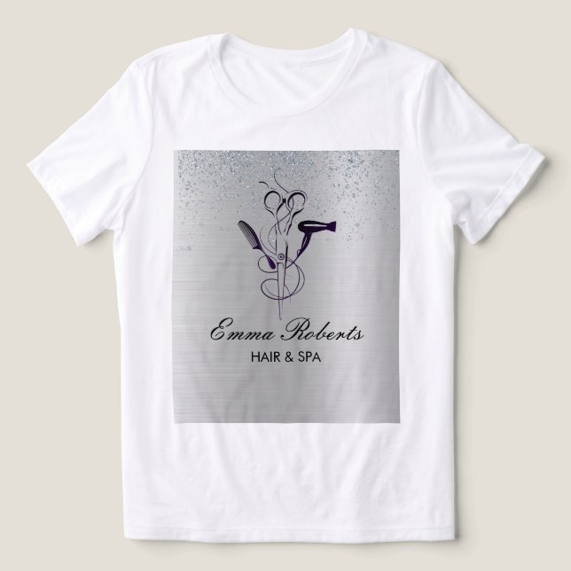 Camiseta Triblenda Salón de belleza de Purpurina plateado (Diseño delantero )