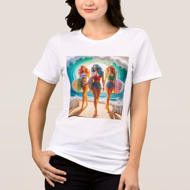Camiseta Triblenda Salty Sisterhood Trio Girls Beach Walk Surfer (Anverso)