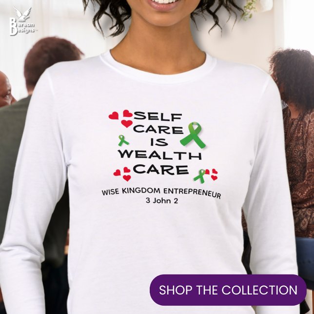 Camiseta Triblenda SALUD Mental AUTOMÁTICA CUIDADO DE LA RIQUEZA Cris (SELF CARE IS WEALTH CARE shirt with EDITABLE TEXT for business owners and bosses to promote health)