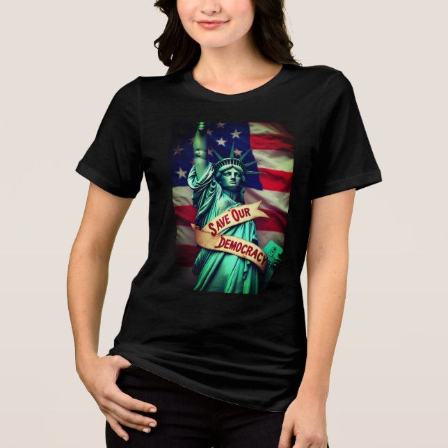 Camiseta Triblenda Salvar la democracia impregna a Trump (Anverso)