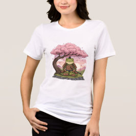 Camiseta Triblenda Samurai Frog Meditating Cute Funny White Womens