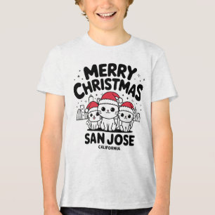 Camiseta Triblenda San José City California Feliz Navidad Cats EE.UU.