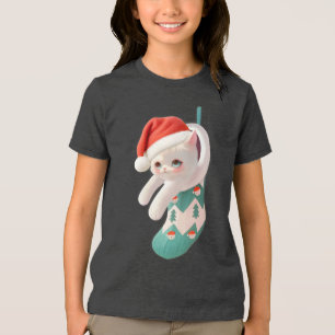 Camiseta Triblenda Santa Cat: Bao Bao en calcetín de Navidad Arte