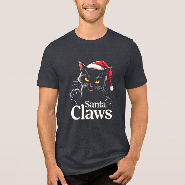 Camiseta Triblenda Santa Claws – Funny Black Cat Christmas Design (Anverso)