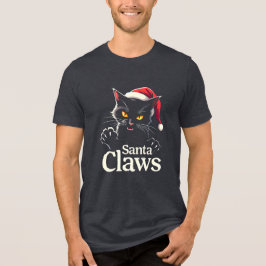 Camiseta Triblenda Santa Garras – Diseño Divertido de Gato Negro de N