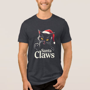 Camiseta Triblenda Santa Garras – Diseño Divertido de Gato Negro de N