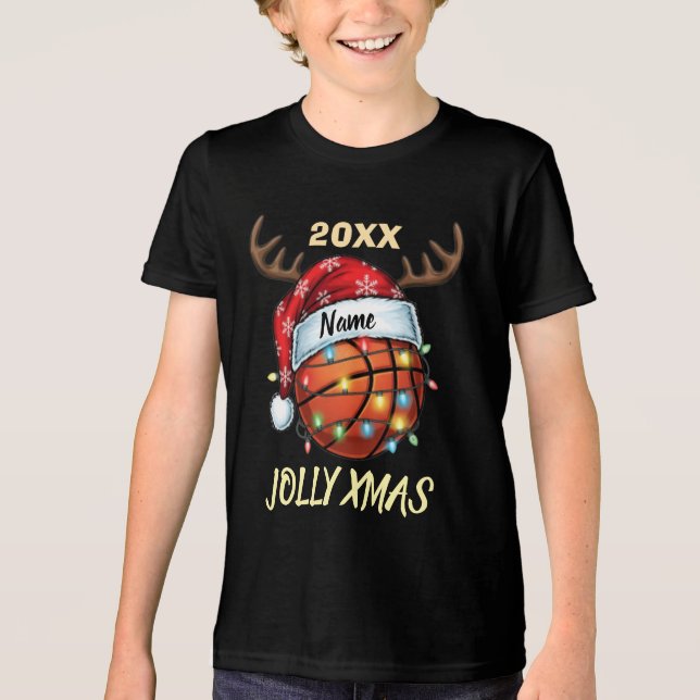 Camiseta Triblenda  Santa Hat Basketball Reindeer Christmas Fun Sport (Anverso)