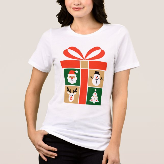 Camiseta Triblenda Santa, Reindeer, Snowman & Tree Art (Anverso)