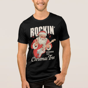 Camiseta Triblenda Santa Rock Música alrededor del árbol de Navidad