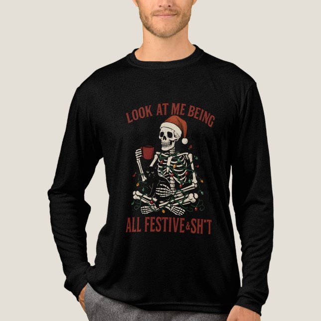 Camiseta Triblenda Santa Skeleton with Cat Holiday Snark (Anverso)