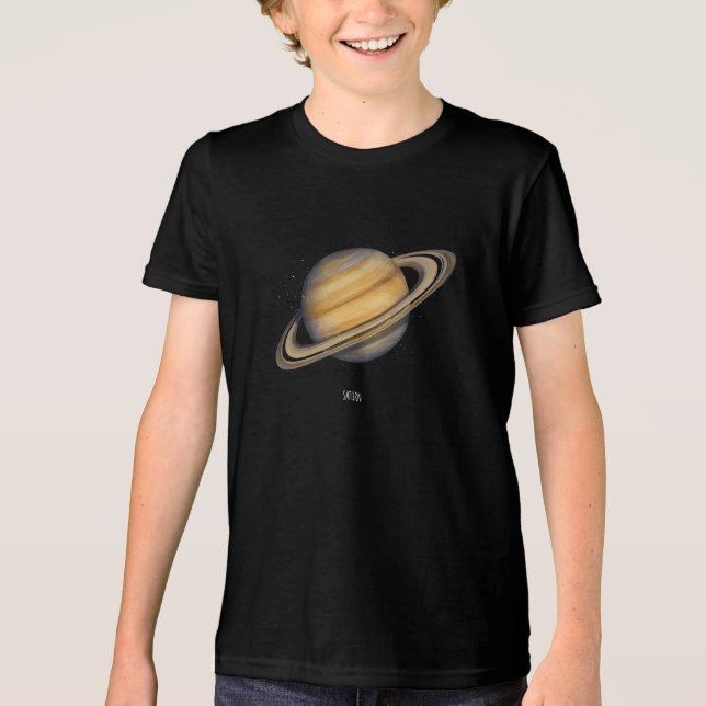 Camiseta Triblenda Saturno artístico con anillos vibrantes (Anverso)