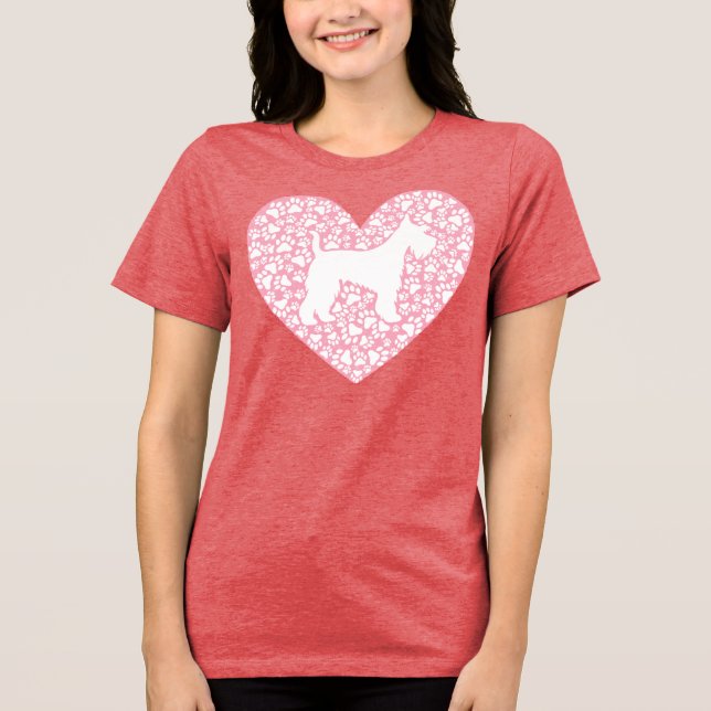Camiseta Triblenda Schnauzer Silhouette Heart Paws Adorable (Anverso)