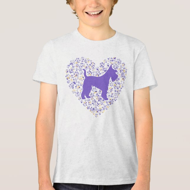 Camiseta Triblenda Schnauzer Silhouette Heart Paws Adorable (Anverso)