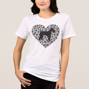 Camiseta Triblenda Schnauzer Silhouette Heart Paws Print - Dog Lover