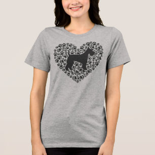 Camiseta Triblenda Schnauzer Silhouette Heart Paws Print - Dog Lover