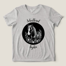 Camiseta Triblenda Schulkind - Pony mit Blumen - schwarz weiß |