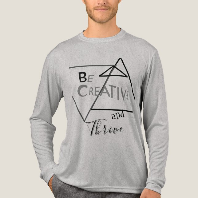 Camiseta Triblenda "Sé creativo y valiente" en tonos grises negros (Anverso)