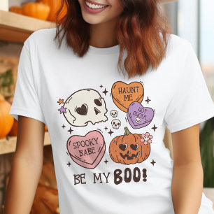 Camiseta Triblenda Sé Mi Boo Corazones de Caramelo de Halloween Retro