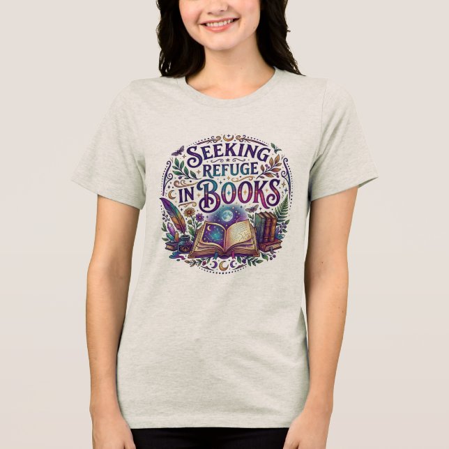 Camiseta Triblenda Seeking Refuge in Books Whimsical Celestial Mystic (Anverso)