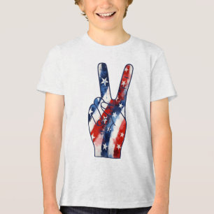 Camiseta Triblenda Señal de paz patriótica con patrón de bandera esta