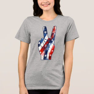 Camiseta Triblenda Señal de paz patriótica con patrón de bandera esta