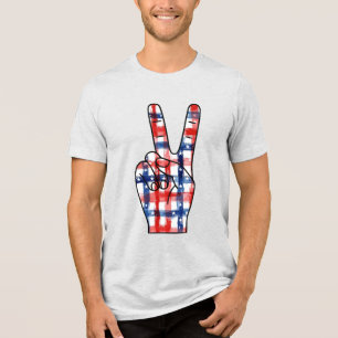 Camiseta Triblenda Señal de Paz Patriótica Mano Patrón de Bandera Abs