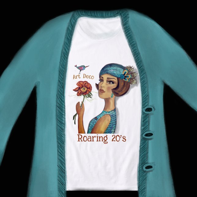 Camiseta Triblenda Señora Art Deco con flor blanca (Art Deco Lady with flower white Tri-Blend Shirt)