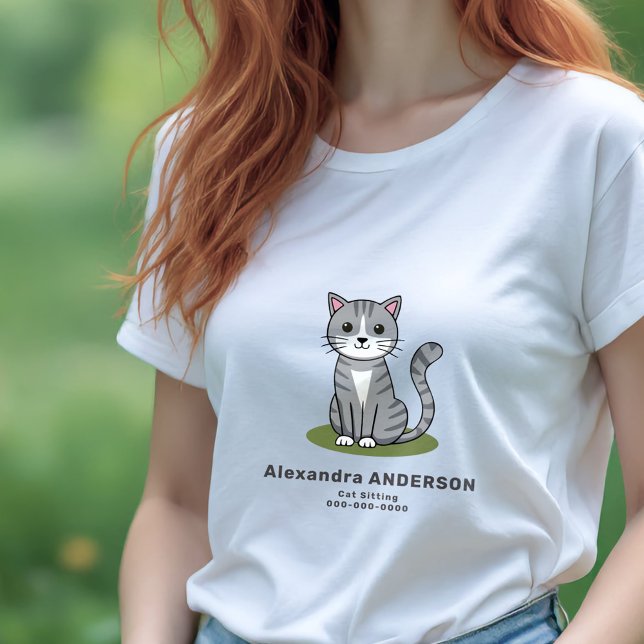 Camiseta Triblenda Sentado para gato personalizado (Cartoon Cat Sitting T-Shirt)