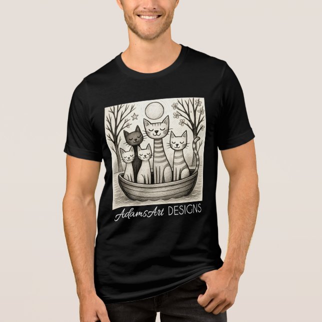 Camiseta Triblenda Serene Moonlit Cat Family Illustration (Anverso)