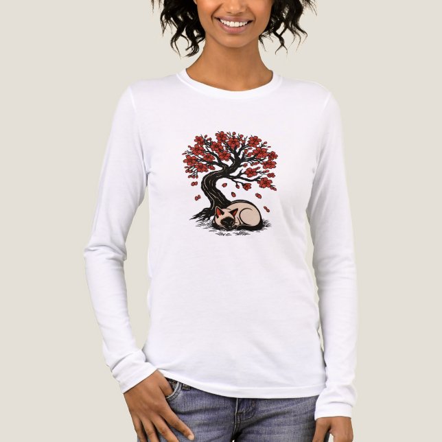 Camiseta Triblenda Serentiente de flores de cerezo para gatos siamese (Anverso)
