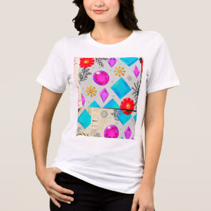Camiseta Triblenda Serie Light Patrón de Gemas Rosa Azul Dorado