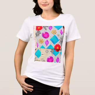 Camiseta Triblenda Serie Light | Patrón de Gemas Rosa Azul Dorado