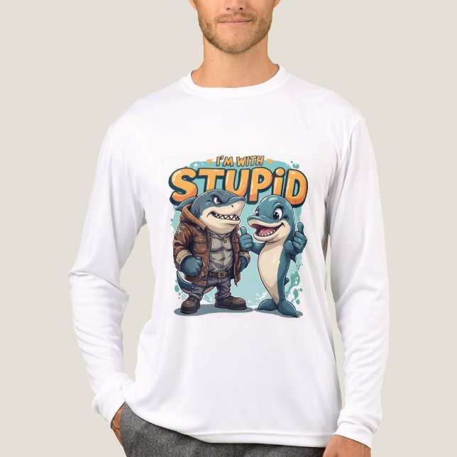 Camiseta Triblenda Shark and Dolphin "I'm With Stupid" Funny design (Anverso )
