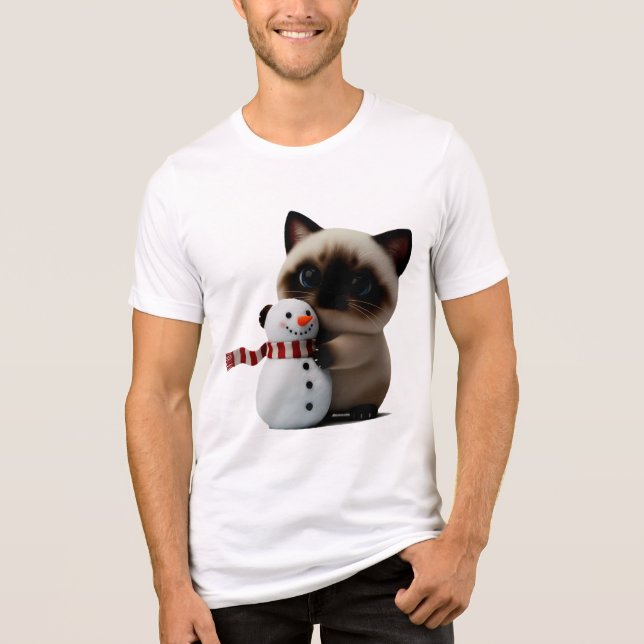 Camiseta Triblenda Siamese Kitten Hugging Snowman – Cozy Christmas Ar (Anverso)