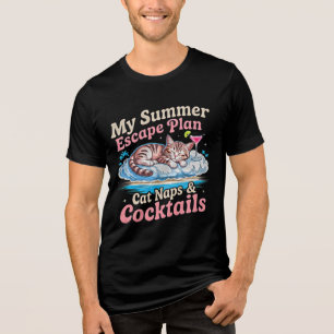 Camiseta Triblenda Siestas Divertidas de Gatos en Verano y Cócteles -