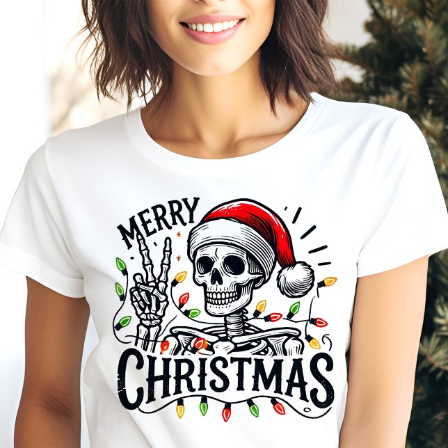 Camiseta Triblenda Signo de paz del esqueleto navideño de Feliz (Subido por el creador)