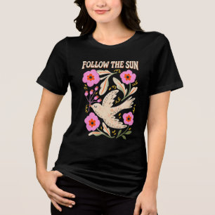 Camiseta Triblenda Sigue al Pájaro del Sol y Floral Vintage Dibujado