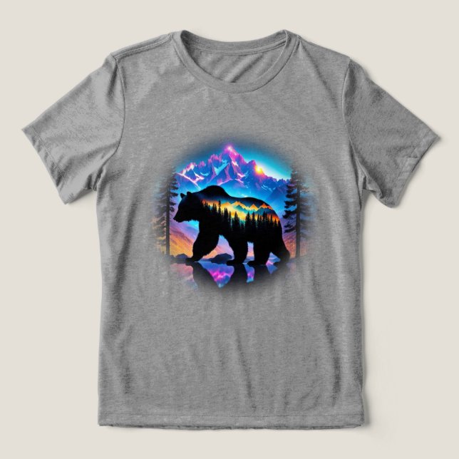 Camiseta Triblenda Silhouette de un oso que muestra el paisaje natura (Diseño delantero )