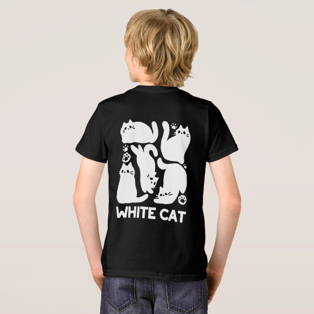 Camiseta Triblenda Silhouettes de color blanco gatito - Diseño felino (Reverso Completo )